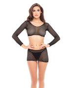 Rene Rofe Crochet Net Bodystocking Black