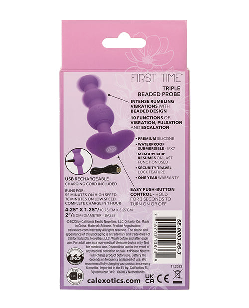 First Time Vibrating Triple Beaded Anal Probe - Purple
