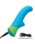Rave Ridged - G Massager w/Rippled Shaft & Stimulator - Blue/Green