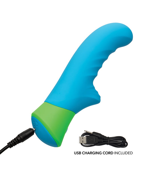 Rave Ridged - G Massager w/Rippled Shaft & Stimulator - Blue/Green