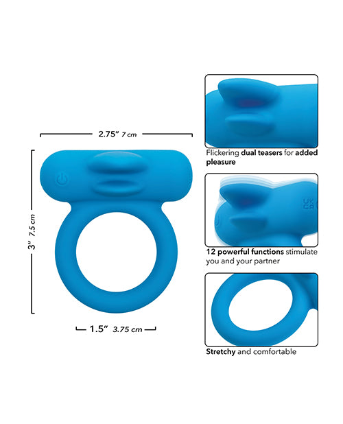 Couple' Enhancer Silicone Rechargeable Double Trouble Enhancer w/Flickering Dual Teasers - Blue