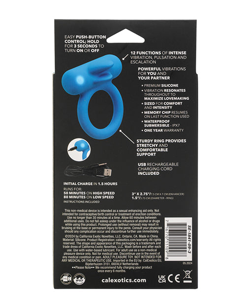 Couple' Enhancer Silicone Rechargeable Double Trouble Enhancer w/Flickering Dual Teasers - Blue