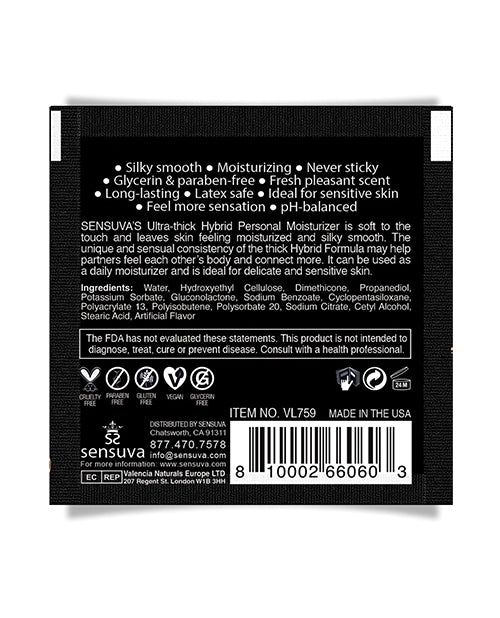 Sensuva Ultra Thick Hybrid Personal Moisturizer Single Use Packet - Unscented