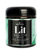 Sensuva Lit Eucalyptus & Tea Leaf Releaf Luxury Massage Candle