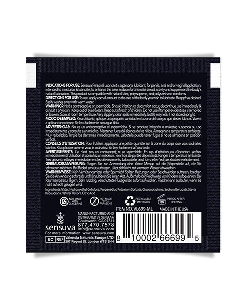 Sensuva Natural Water Based Personal Moisturizer Single Use Packet - Peach