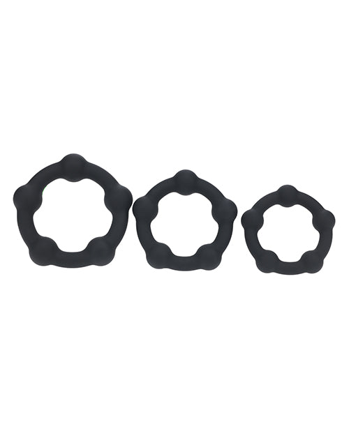 Shots Levelz Beaded Silicone Cock Ring Set of 3 (35 mm, 40 mm, 45 mm) - Black