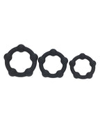 Shots Levelz Beaded Silicone Cock Ring Set of 3 (35 mm, 40 mm, 45 mm) - Black