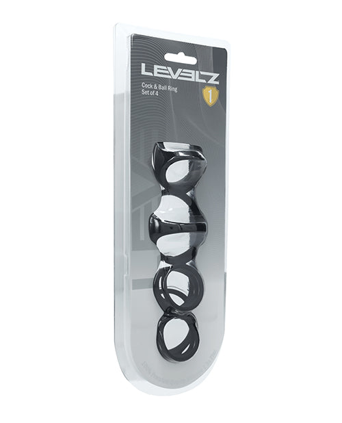 Shots Levelz Set of 4 Silicone Cock & Ball Rings - Black