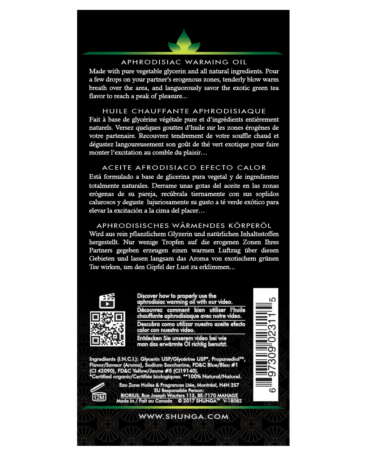 Shunga Organica Warming Oil - Green Tea