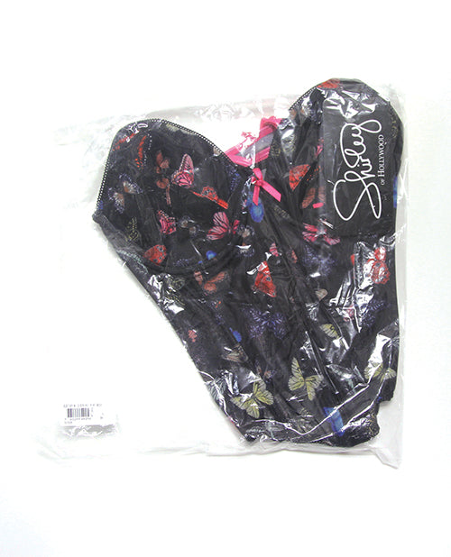 Black Mesh Butterfly Print Bustier w/G - String - Multi - Color