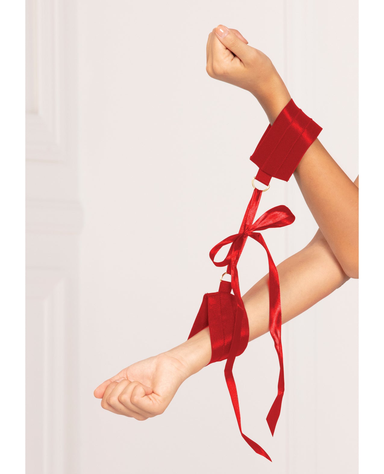 Satin Elastic Cuffs D - Ring & Satin Ribbon Tie Red