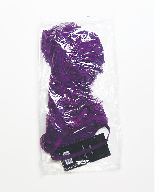 Floral Eyelash Lace Underwire Babydoll w/Thong 2 pc Set - Purple