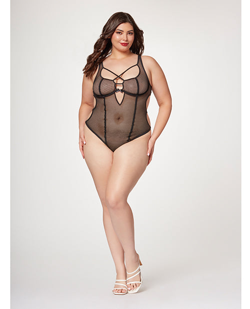 Fishnet Strappy High Cut Leg Teddy Black