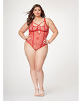 Fishnet Strappy High Cut Leg Teddy Red