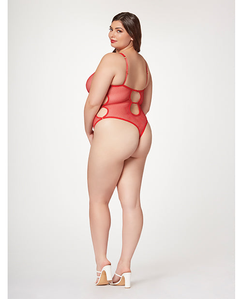Fishnet Strappy High Cut Leg Teddy Red