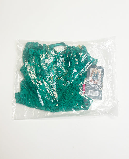 Lace and Mesh Open Crotch Teddy w/Gold Straps - Green