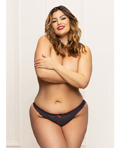 Lace Panty w/Heart Cut Out Back & Pearl Chain Detail - Black