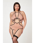 Mesh Cut Out Halter Teddy Nude/Black