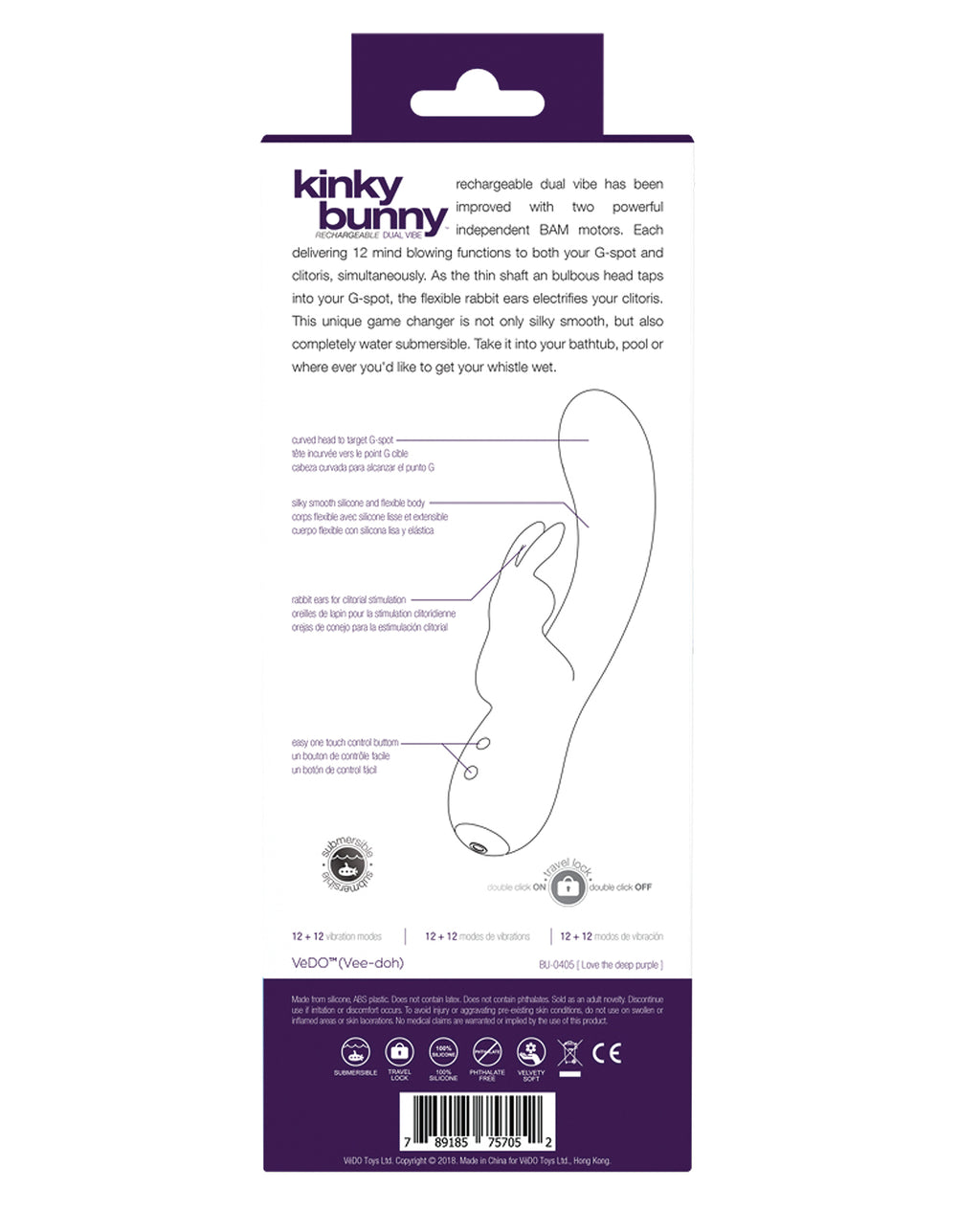 VeDO Kinky Bunny Rechargeable Dual Vibe - Deep Purple