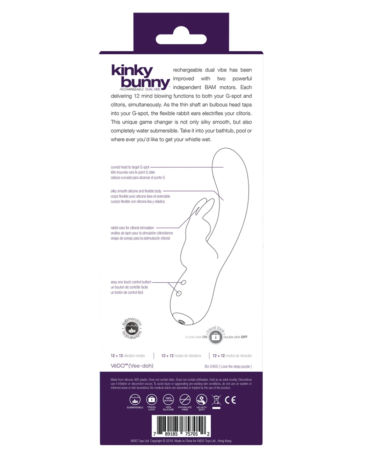 VeDO Kinky Bunny Rechargeable Dual Vibe - Deep Purple