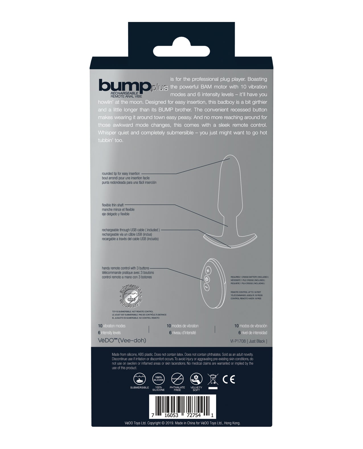 VeDO Bump Rechargeable Remote Control Anal Vibe - Just Black