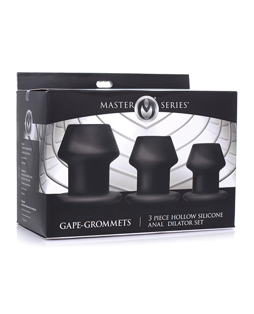 Master Series Gape - Grommets 3 pc Hollow Silicone Anal Dilator Set - Black