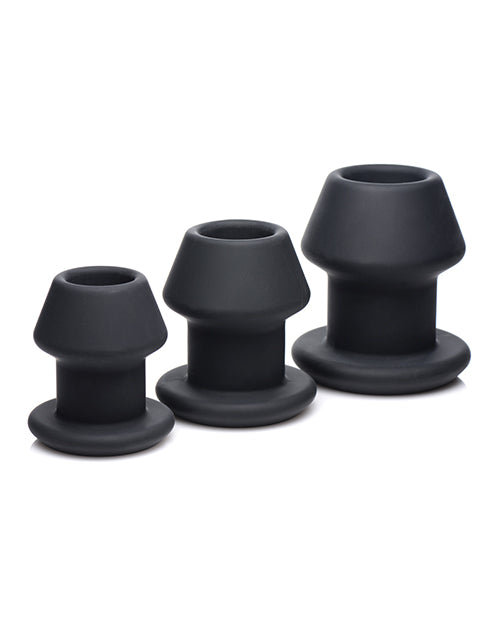 Master Series Gape - Grommets 3 pc Hollow Silicone Anal Dilator Set - Black
