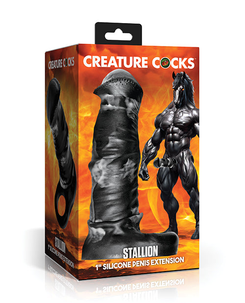 Creature Cocks Stallion 1" Silicone Penis Extension - Black/Silver